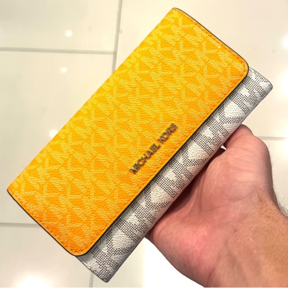 Michael Kors Large Jet Set Travel Trifold Wallet Pop Orange Multi